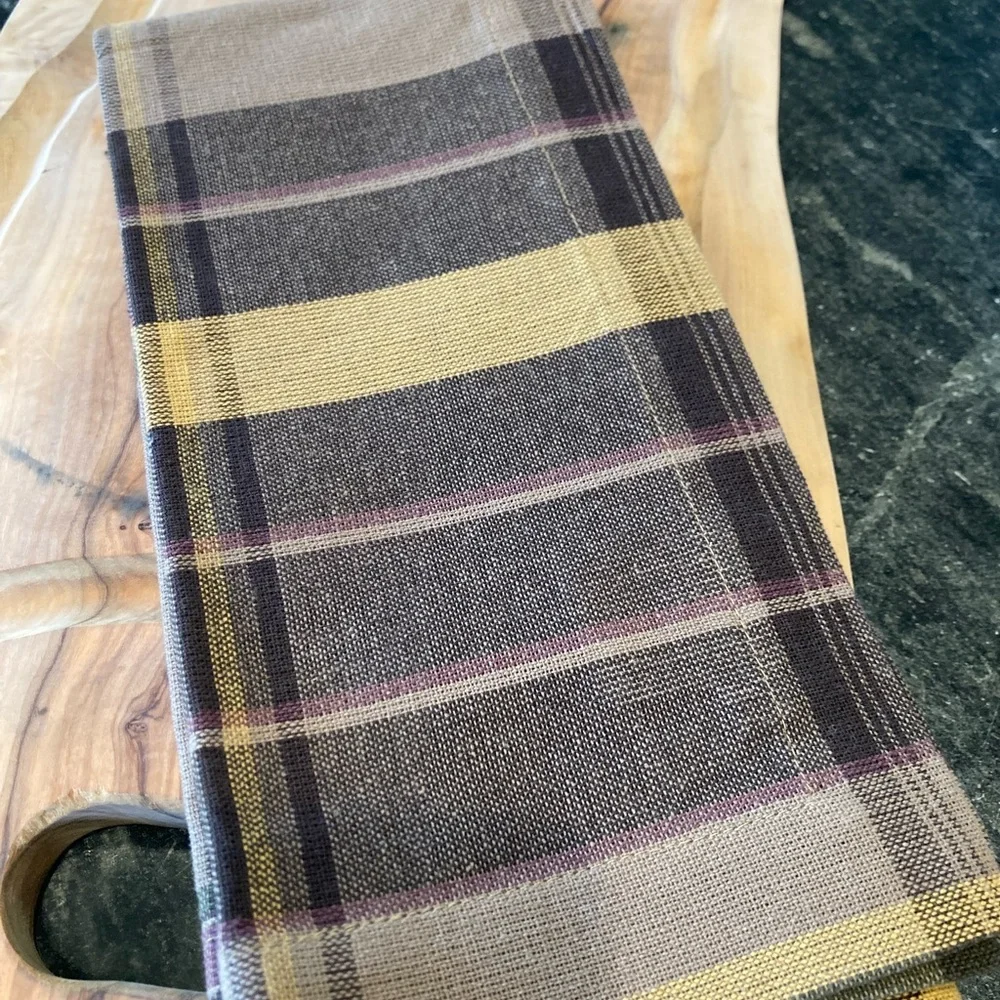 Pottery Barn Woodrow Plaid Cotton Napkins, SET OF 3 Brown Gray Multi Rare Rustic